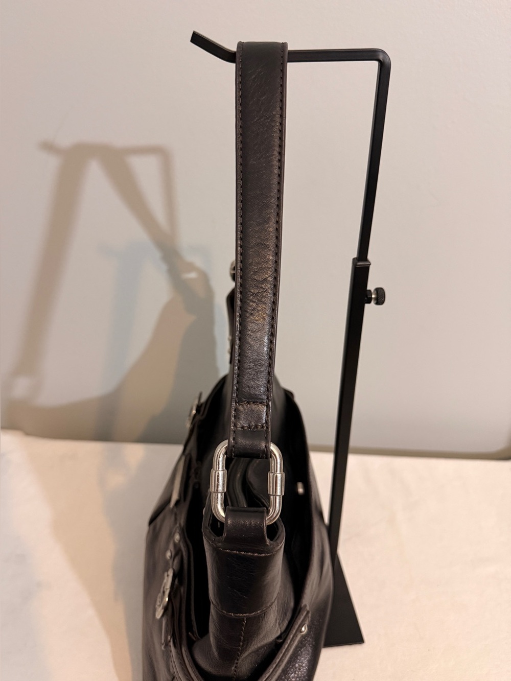 Etienne Aigner Black Leather Hobo Shoulder Bag Buckle Accents Y2K - Picture 10 of 16